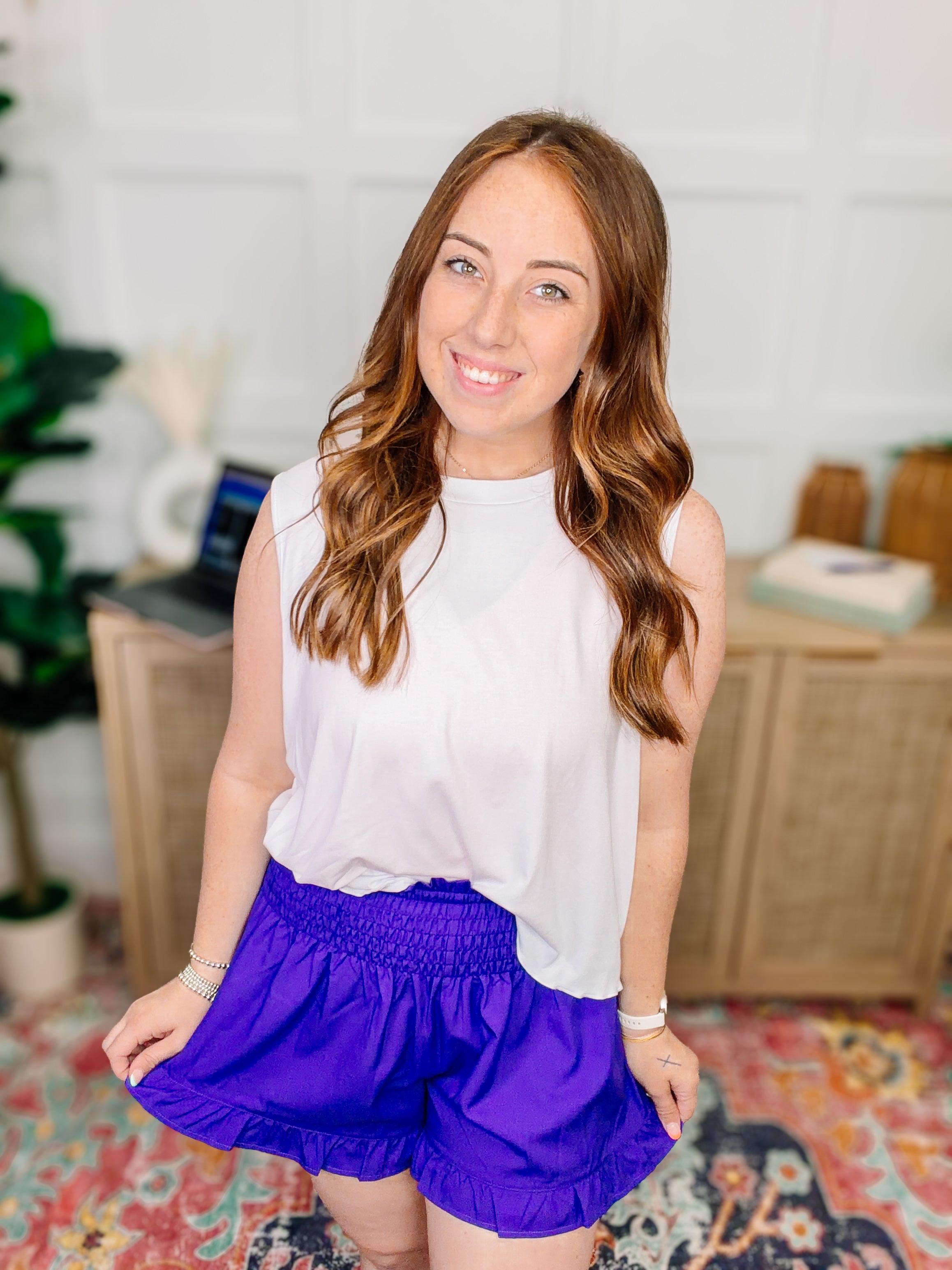 PREORDER: Sunny Strolls Shorts-Purple-Bottoms-Dear Me Southern Boutique, located in DeRidder, Louisiana