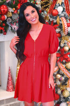 PREORDER- Tinsley Zipper Dress- Red-Dress-Dear Me Southern Boutique, located in DeRidder, Louisiana