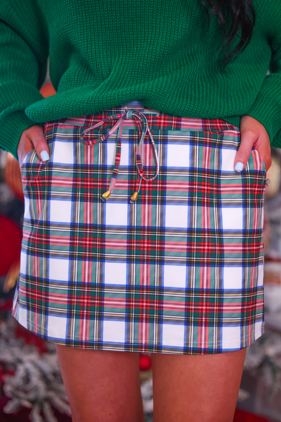 PREORDER- White Christmas Plaid Skort-Skort-Dear Me Southern Boutique, located in DeRidder, Louisiana