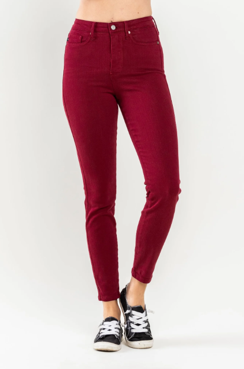 Paint The Town Red Tummy Control Judy Blue Skinny-Jeans-Dear Me Southern Boutique, located in DeRidder, Louisiana