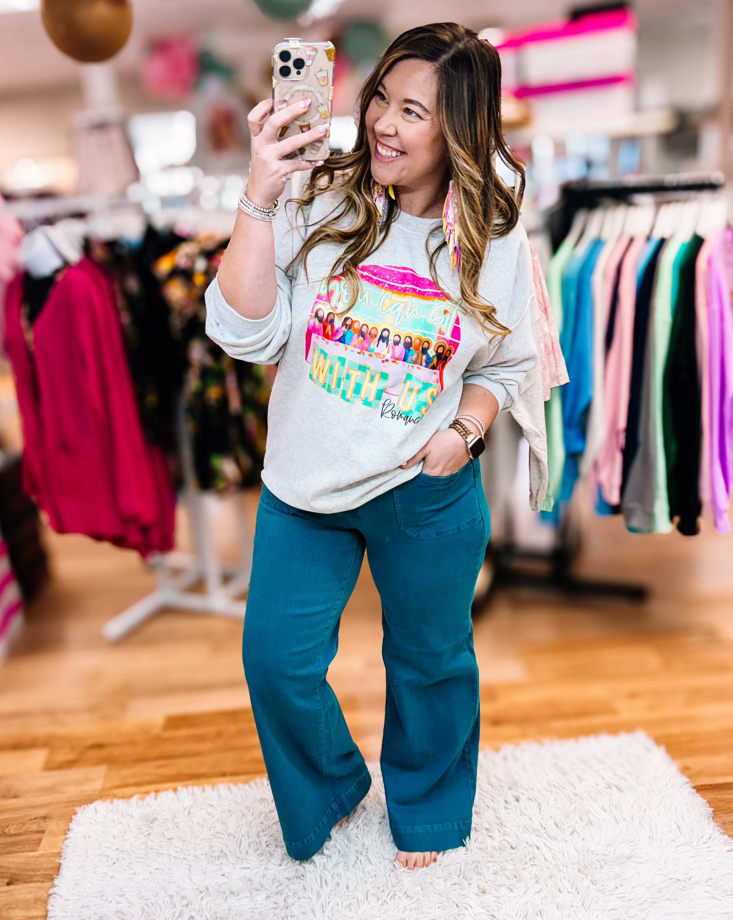 Paint the Town Teal Wide Leg Judy Blue Jeans-Jeans-Dear Me Southern Boutique, located in DeRidder, Louisiana
