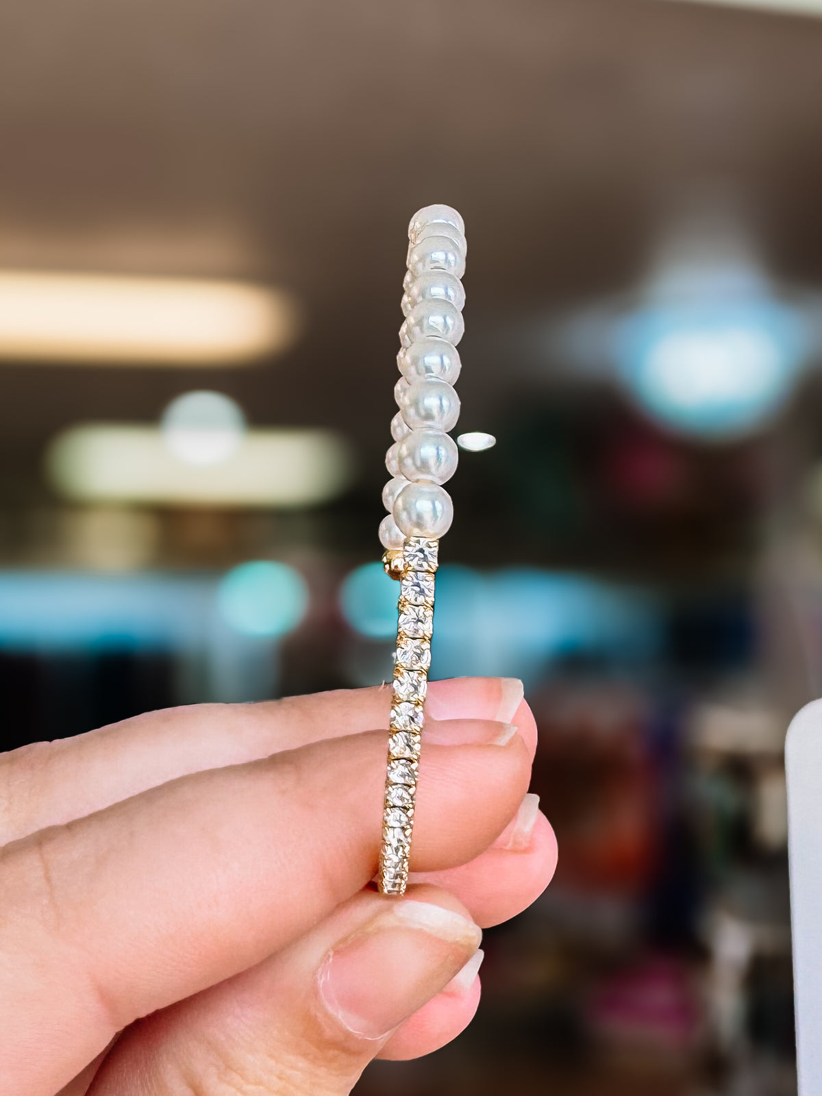 Palm Beach Single Strand Pearl Crystal Bangle-Presales-Dear Me Southern Boutique, located in DeRidder, Louisiana