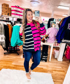 Parker 2-Tone Striped Sweater - Pink-Sweaters-Dear Me Southern Boutique, located in DeRidder, Louisiana