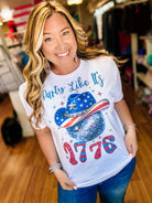 Party like it’s 1776 Bougie Rhinestone Tee-Dear Me Southern Boutique, located in DeRidder, Louisiana