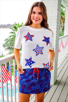 Patriotic Stars Patch Tee-Top-Dear Me Southern Boutique, located in DeRidder, Louisiana