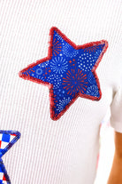 Patriotic Stars Patch Tee-Top-Dear Me Southern Boutique, located in DeRidder, Louisiana
