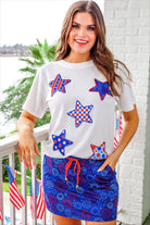 Patriotic Stars Patch Tee-Top-Dear Me Southern Boutique, located in DeRidder, Louisiana