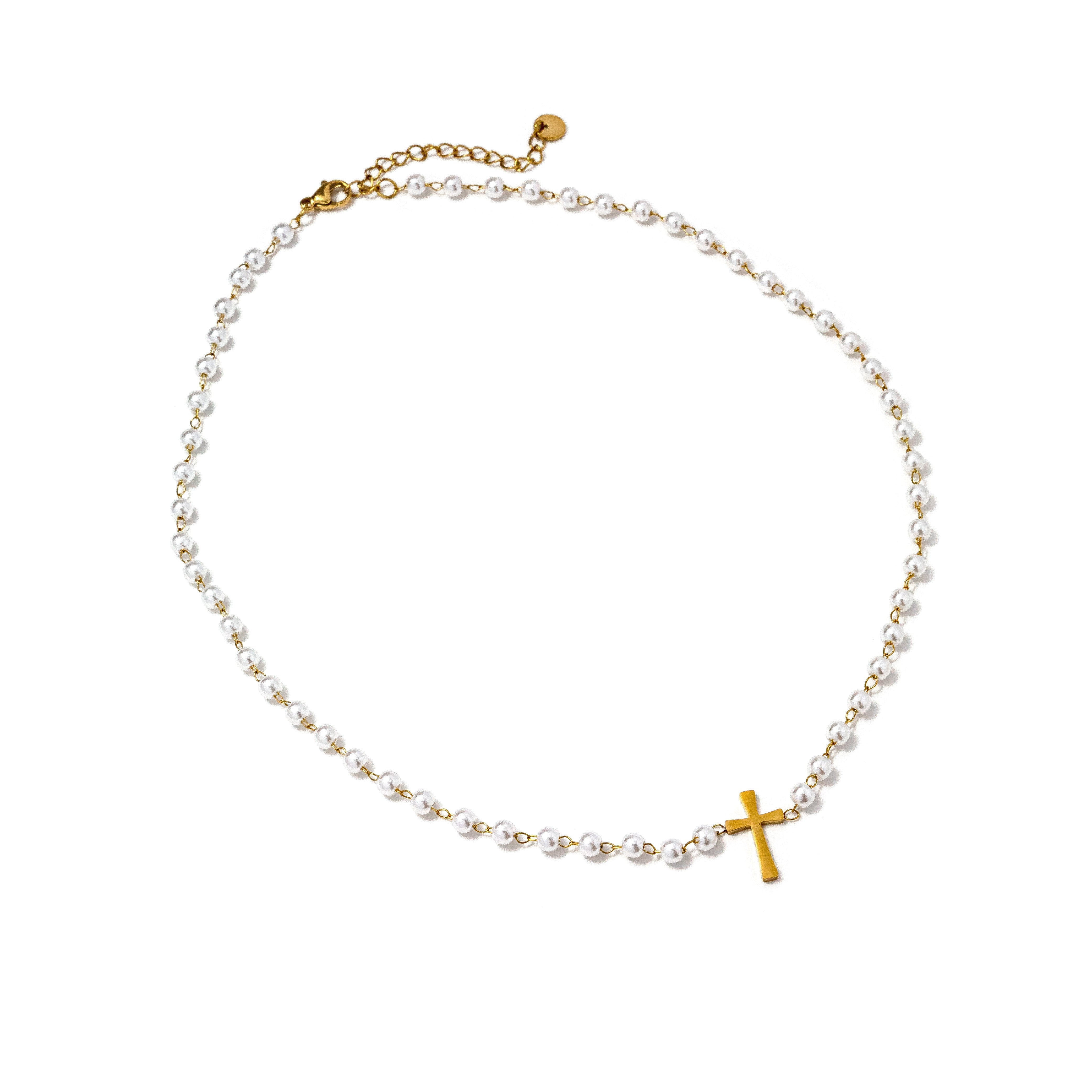 Pearl Cross Necklace-Dear Me Southern Boutique, located in DeRidder, Louisiana