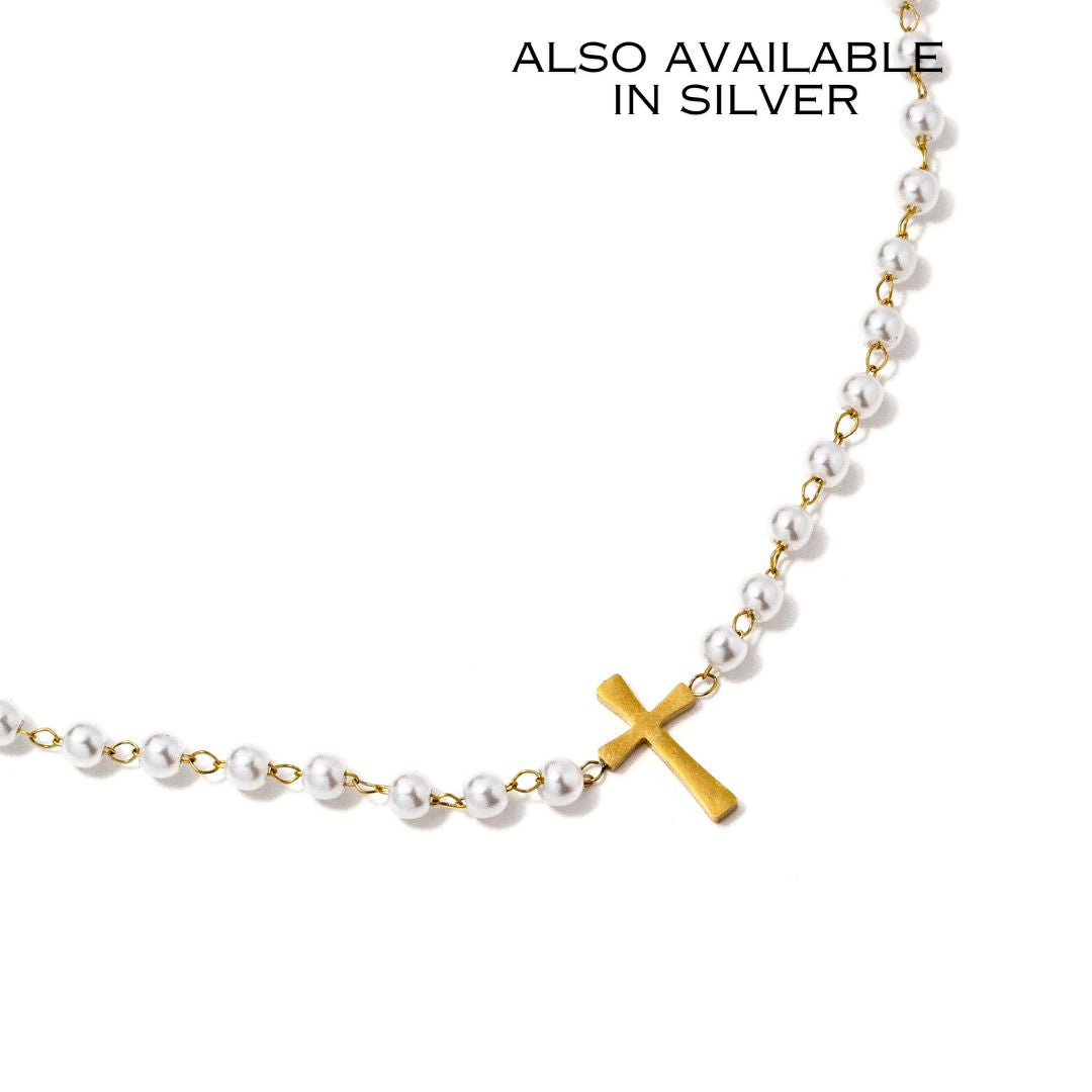 Pearl Cross Necklace-Dear Me Southern Boutique, located in DeRidder, Louisiana