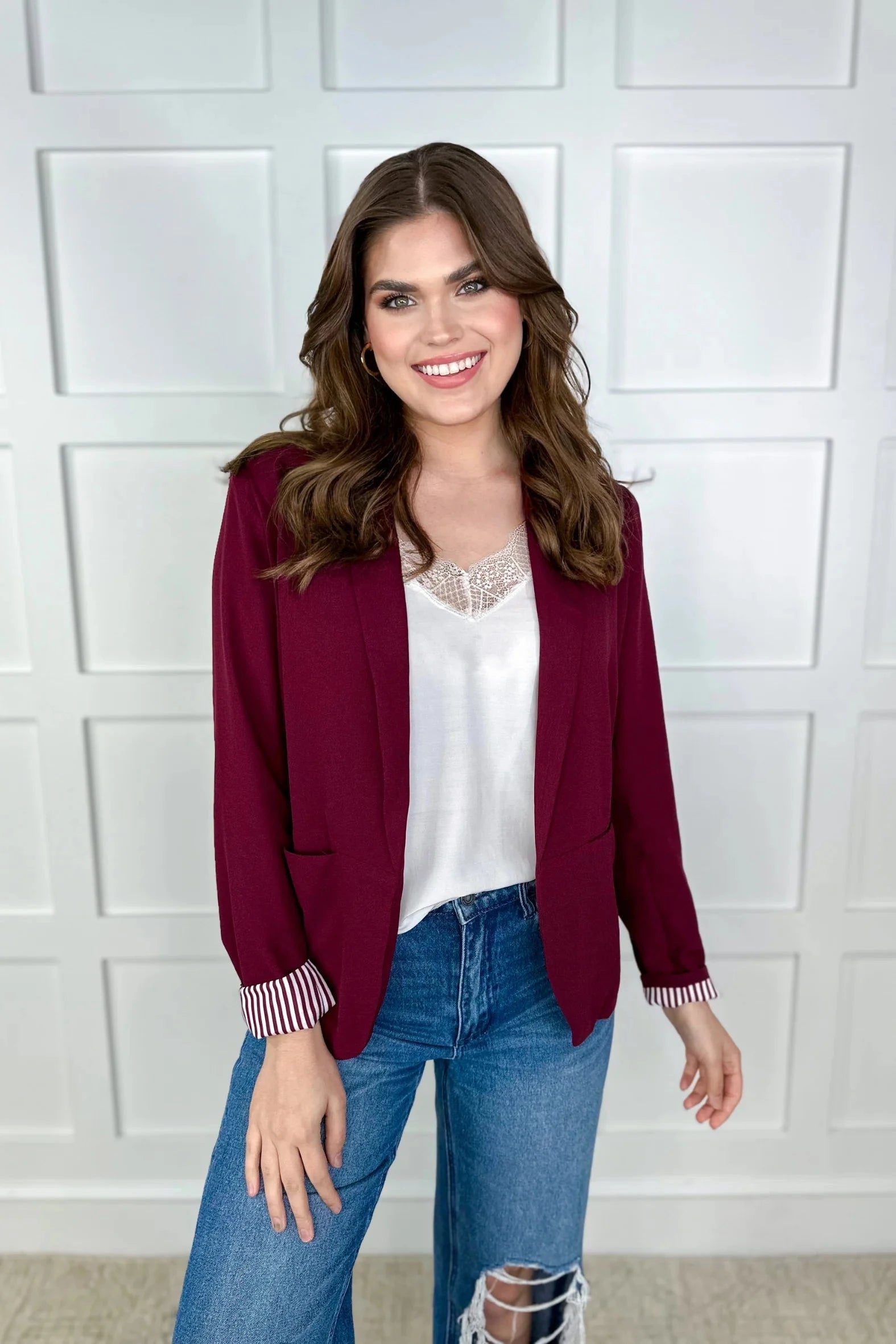 Peyton Blazer - Maroon-Blazers-Dear Me Southern Boutique, located in DeRidder, Louisiana