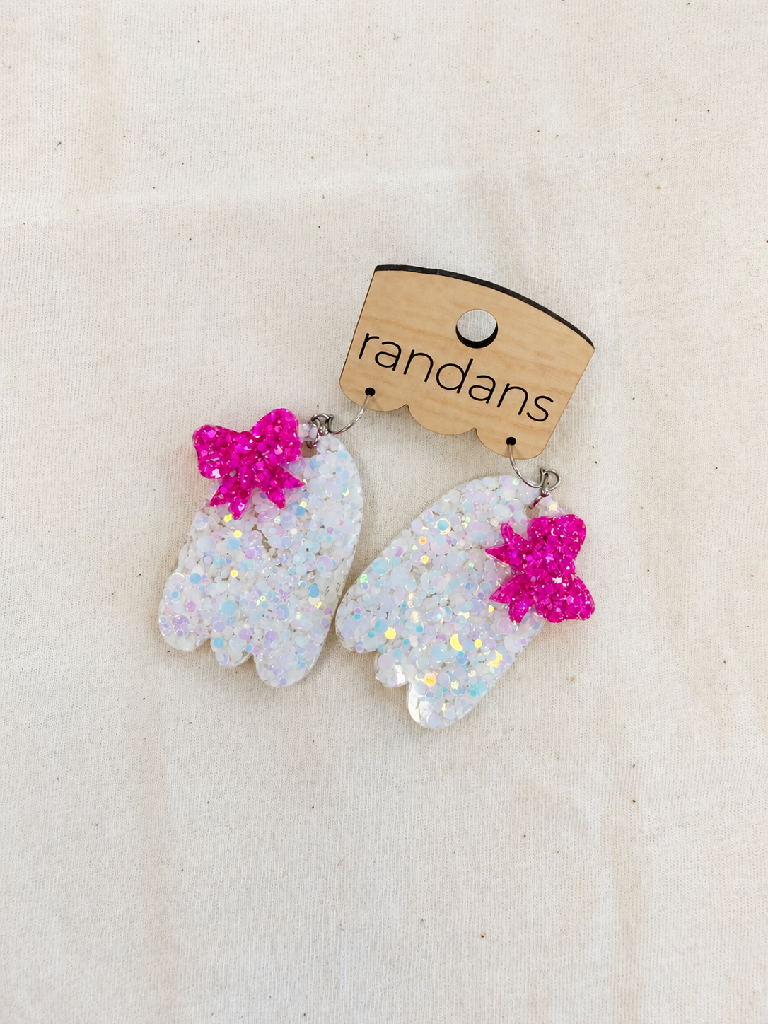 Pink Bow Ghosty Randans Dangles-Jewelry - Earrings-Dear Me Southern Boutique, located in DeRidder, Louisiana