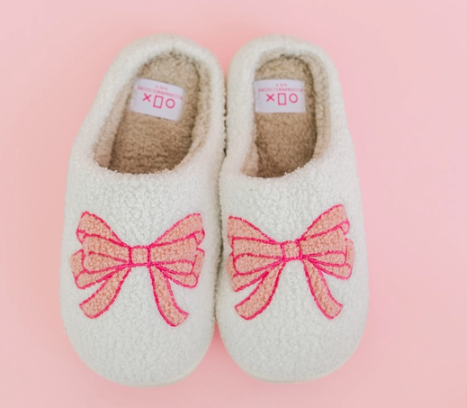 Pink Bow Slippers - Adult-Shoes-Dear Me Southern Boutique, located in DeRidder, Louisiana
