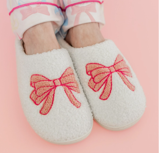 Pink Bow Slippers - Adult-Shoes-Dear Me Southern Boutique, located in DeRidder, Louisiana