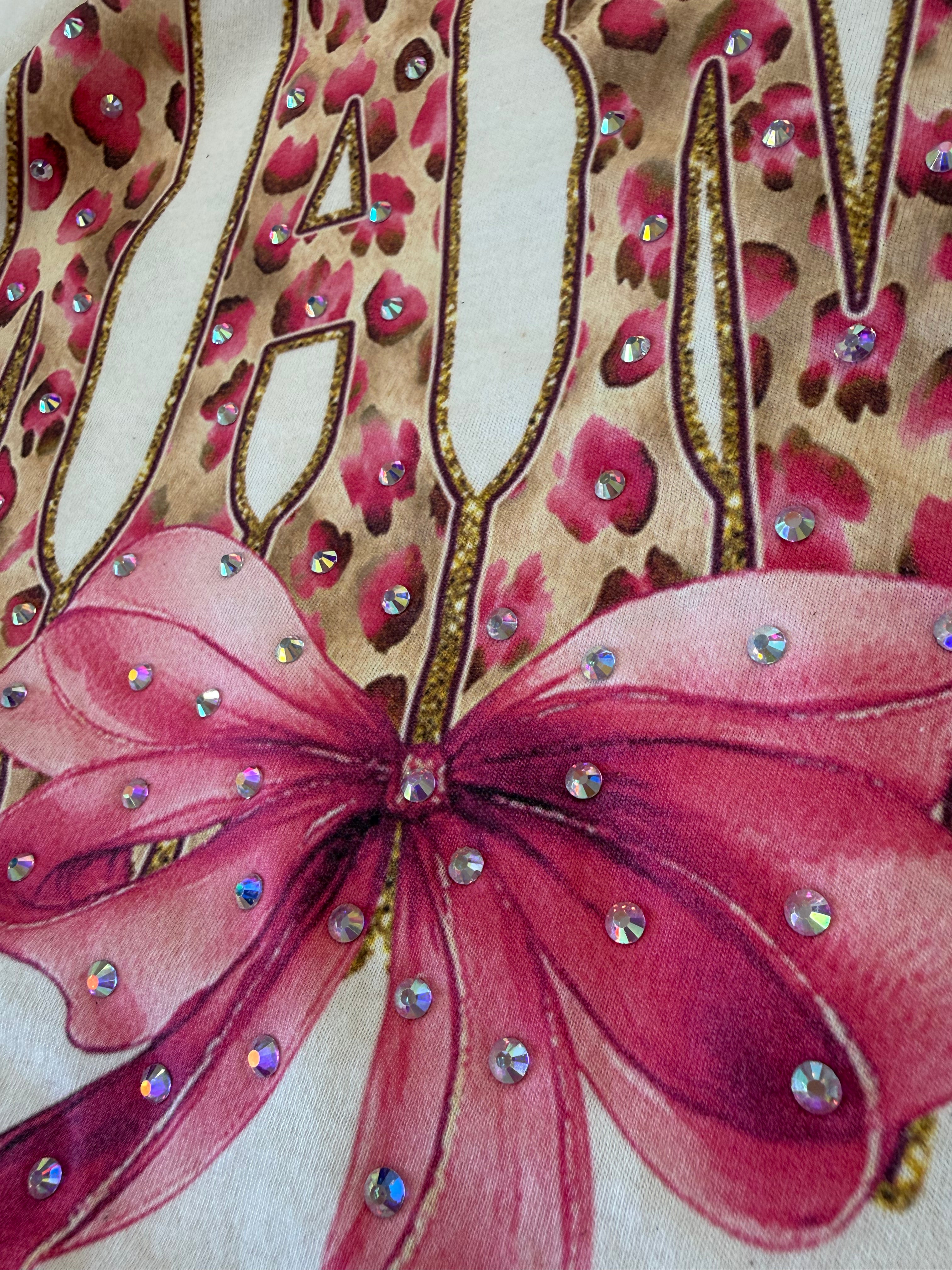 Pink Bow and Cheetah Mama Bougie Rhinestone Tee-Tees-Dear Me Southern Boutique, located in DeRidder, Louisiana