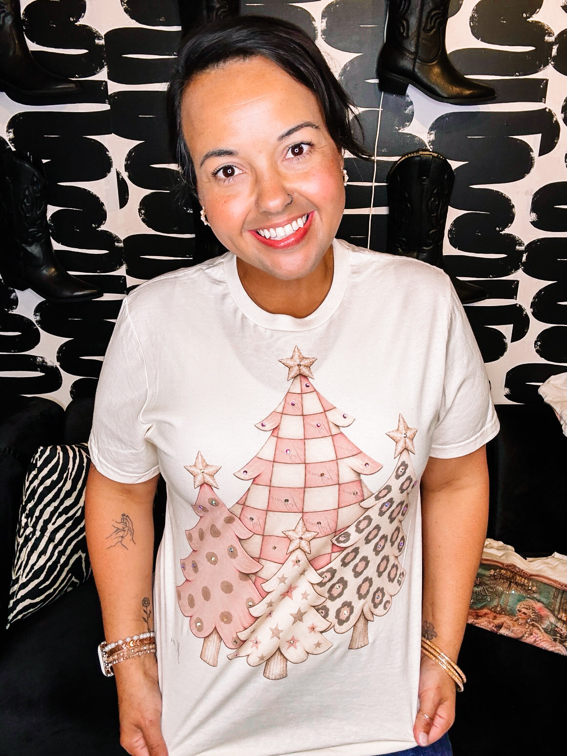 Pink Christmas Trees Bougie Rhinestone Pullover/Tee-Presales-Dear Me Southern Boutique, located in DeRidder, Louisiana