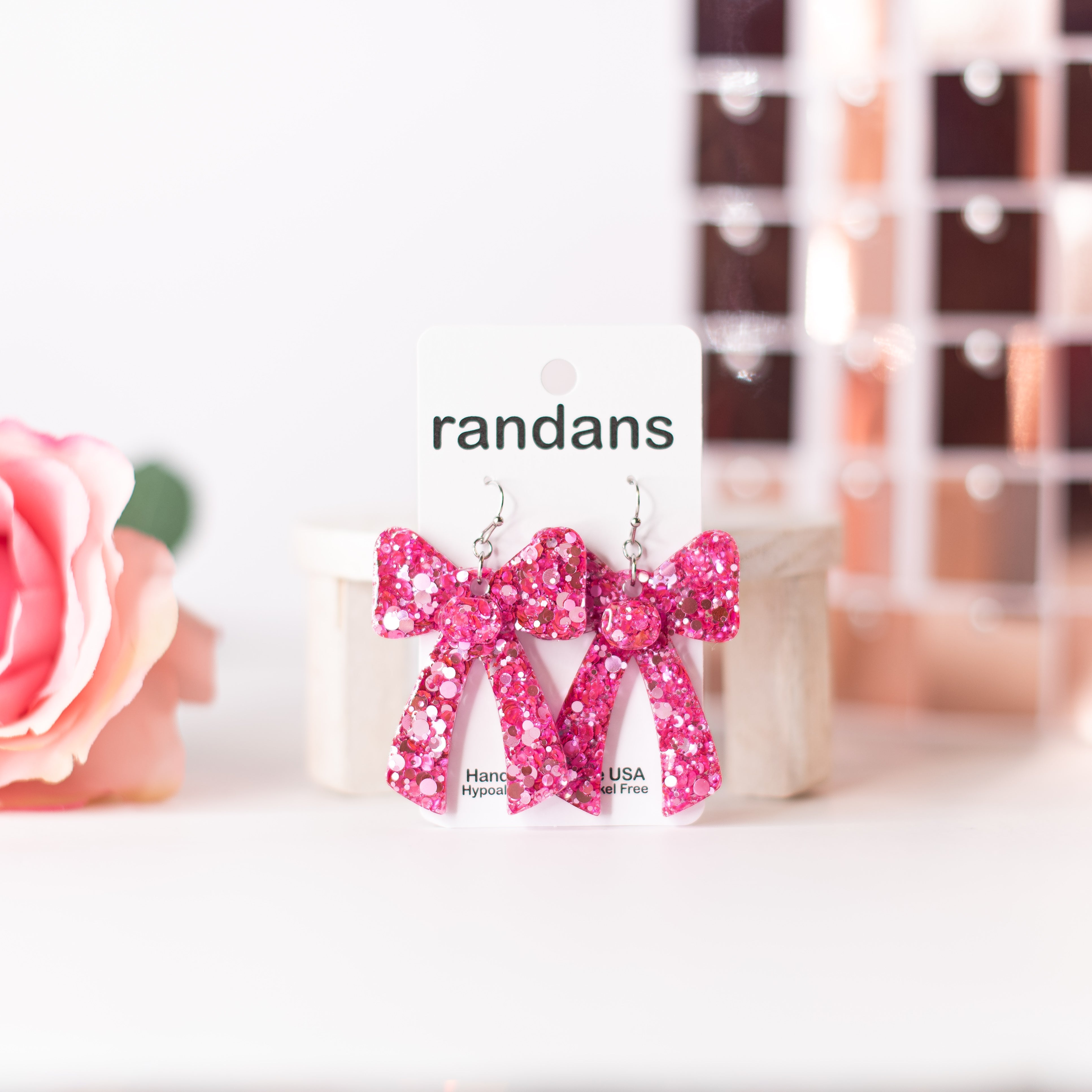 Pink Coquette Bow Randans-Earrings-Dear Me Southern Boutique, located in DeRidder, Louisiana