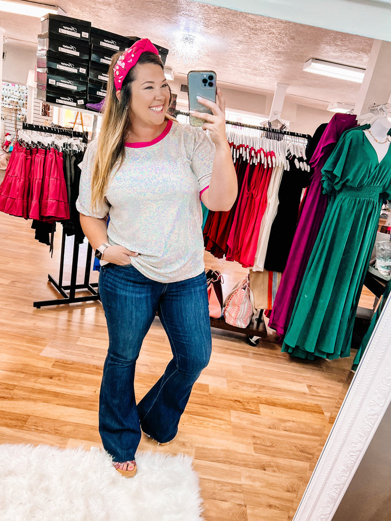 Pink Girl Land Hottie Sequin Top-Dear Me Southern Boutique, located in DeRidder, Louisiana
