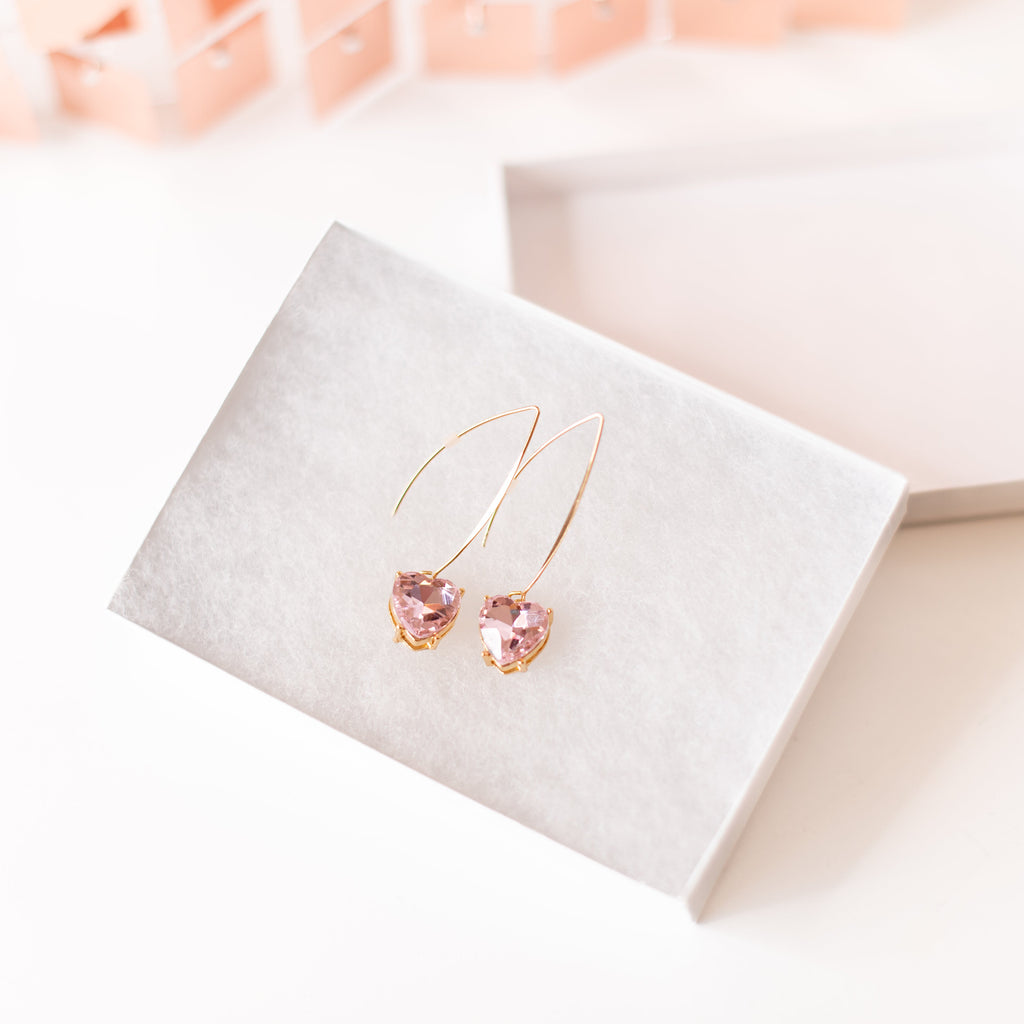 Pink Heart Crystal Drops-Earrings-Dear Me Southern Boutique, located in DeRidder, Louisiana