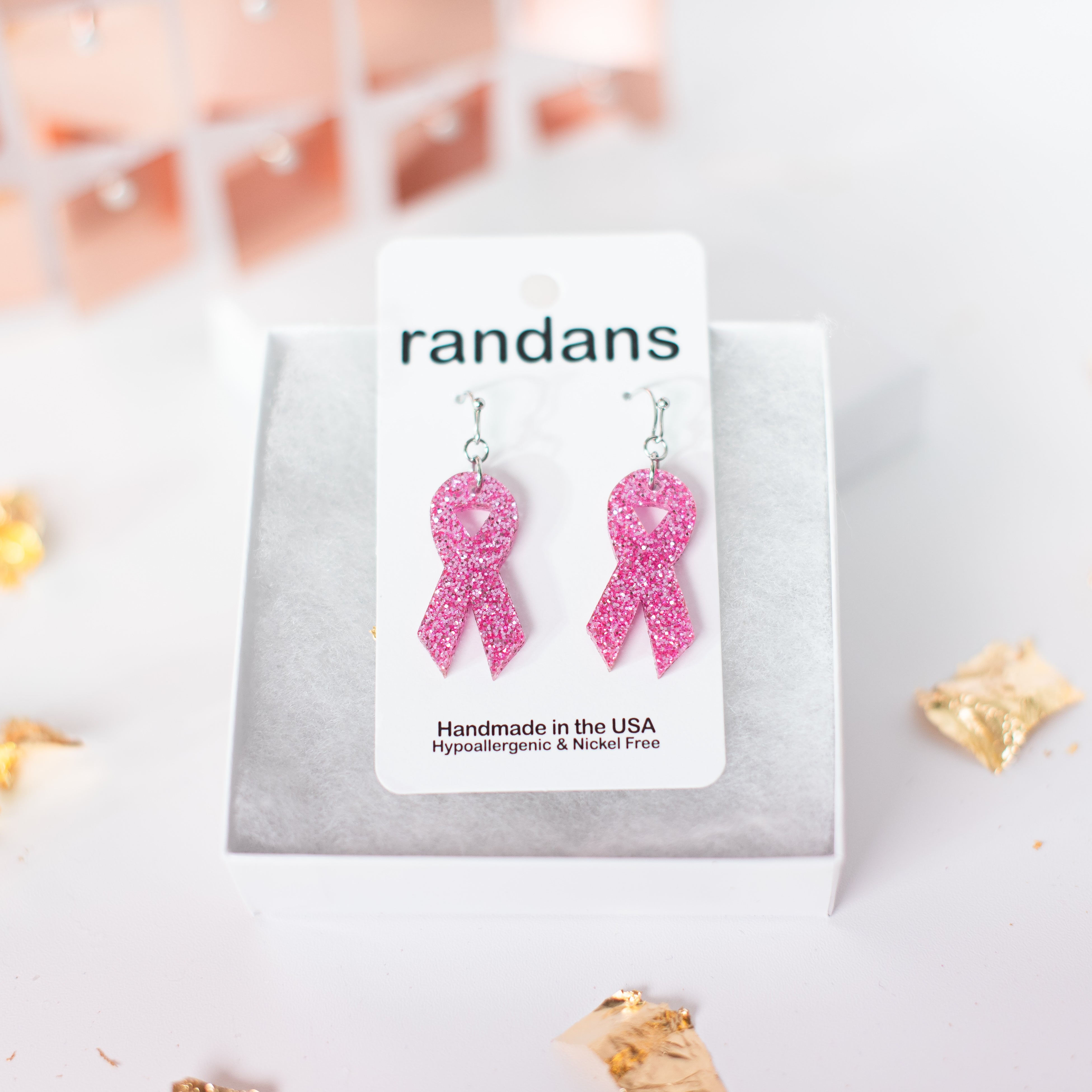 Pink Ribbon Mini Randans Dangles-Earrings-Dear Me Southern Boutique, located in DeRidder, Louisiana