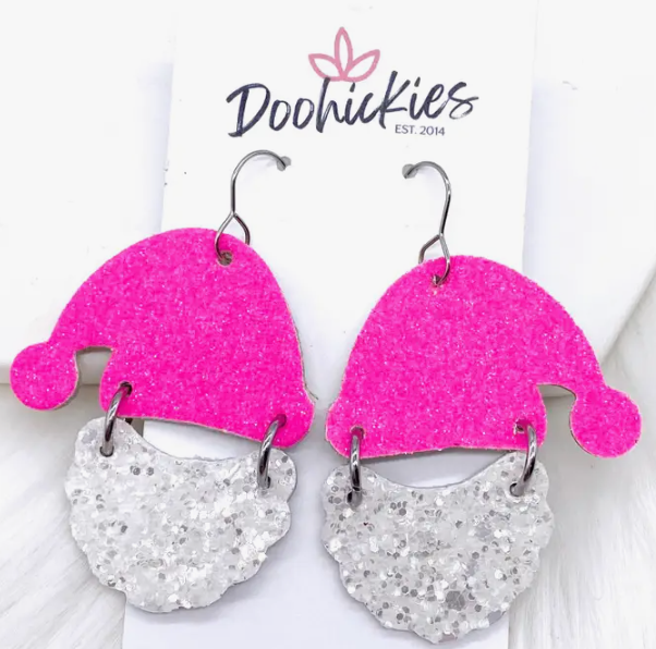 Pink Santa Dangle Earrings-Dear Me Southern Boutique, located in DeRidder, Louisiana