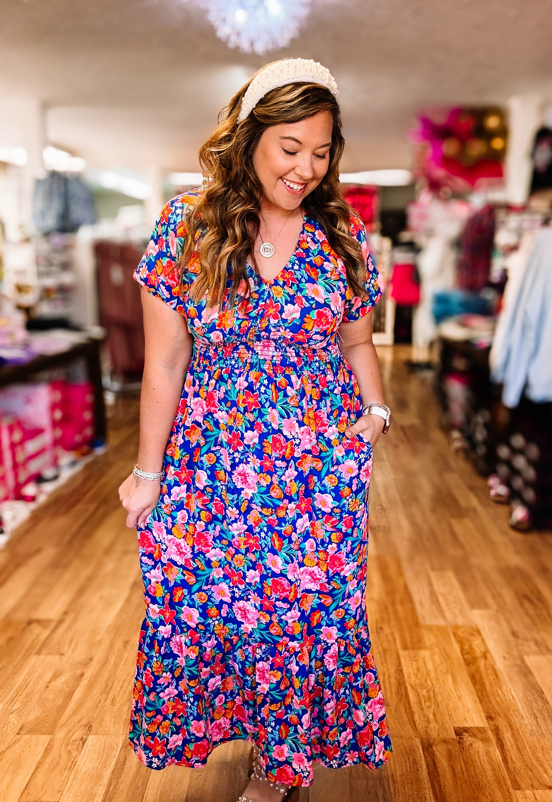 Pink Sunset Floral Maxi Dress-Maxi Dresses-Dear Me Southern Boutique, located in DeRidder, Louisiana