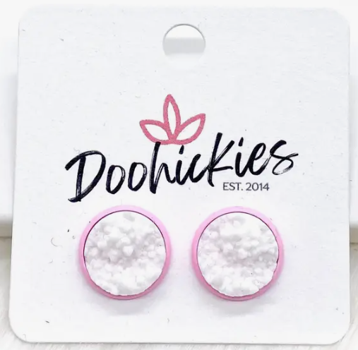 Pink & White Druzy Studs-Dear Me Southern Boutique, located in DeRidder, Louisiana