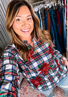 Plaid Poinsettia French Terry Pullover-Presales-Dear Me Southern Boutique, located in DeRidder, Louisiana