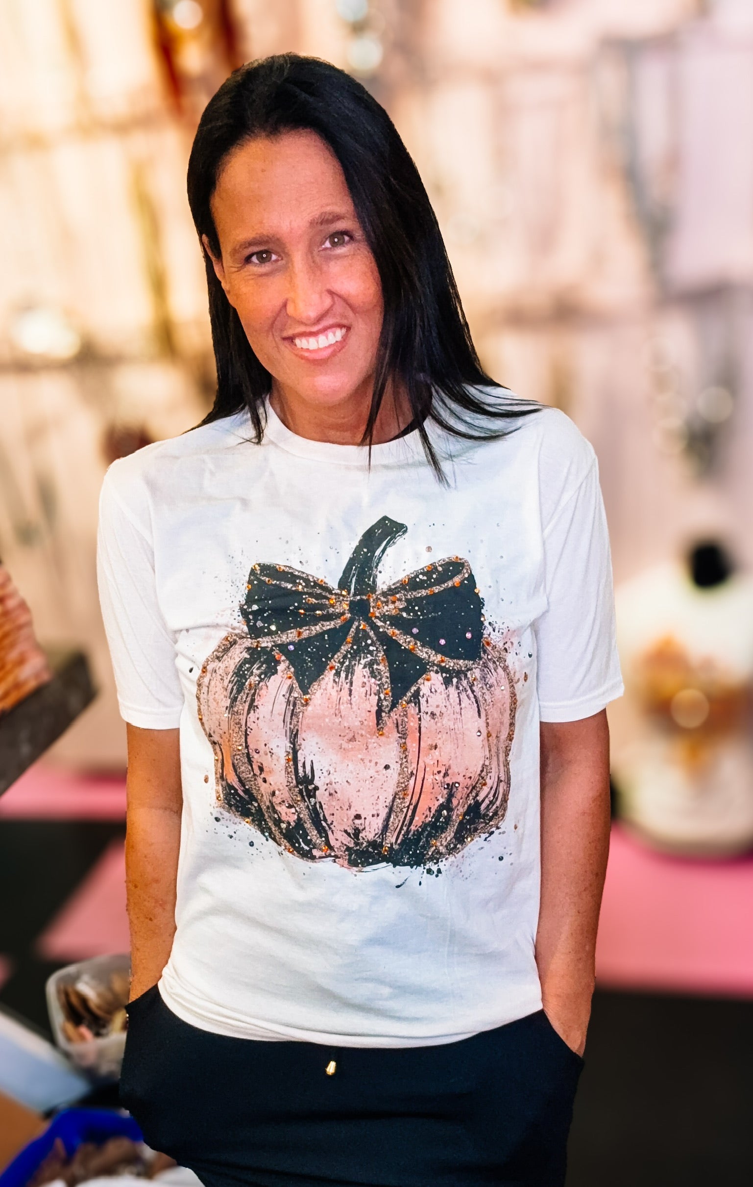 Polished Pumpkin Bougie Rhinestone Tee-Graphic Tees-Dear Me Southern Boutique, located in DeRidder, Louisiana