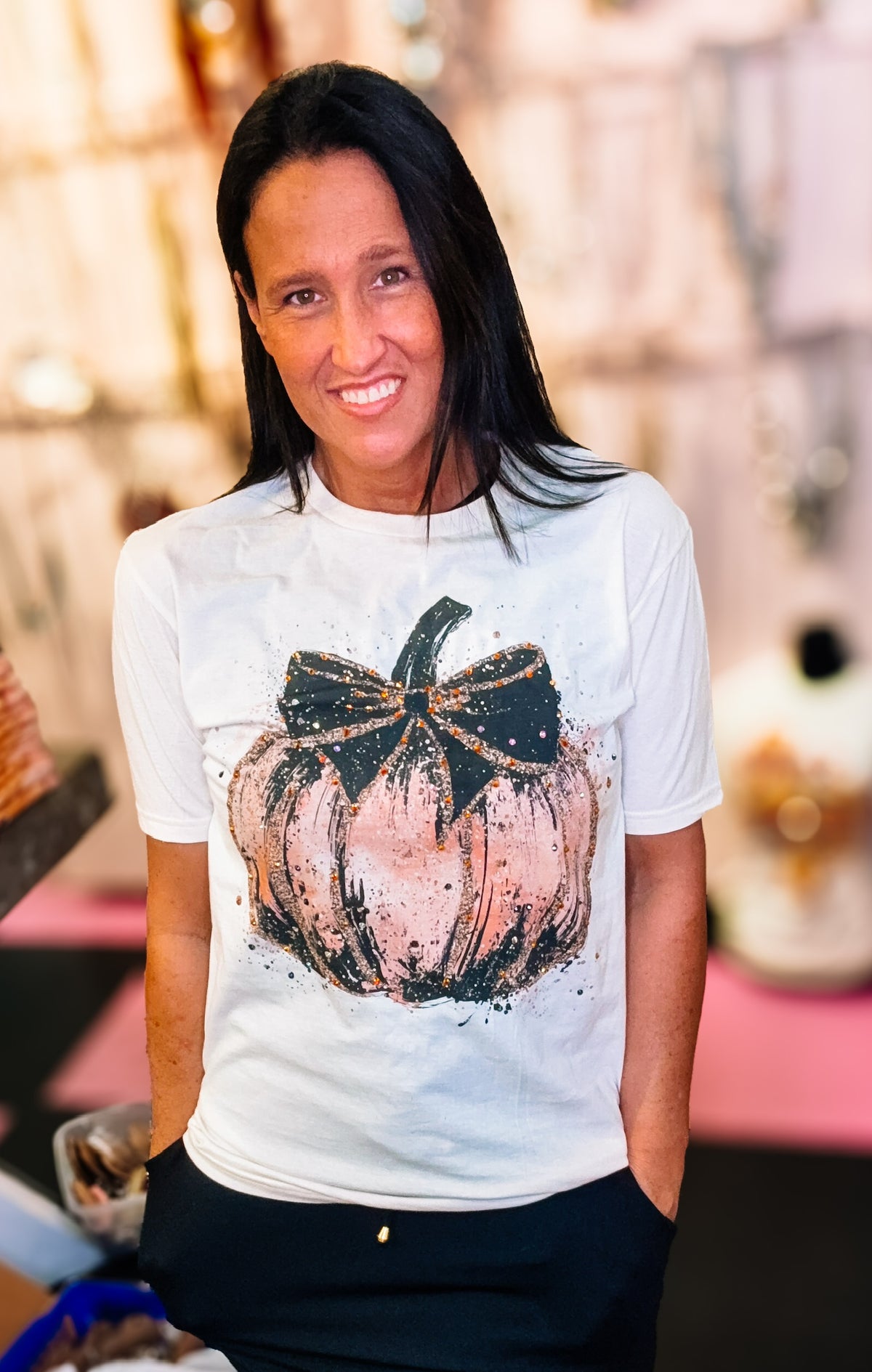 Polished Pumpkin Bougie Rhinestone Tee-Tees-Dear Me Southern Boutique, located in DeRidder, Louisiana