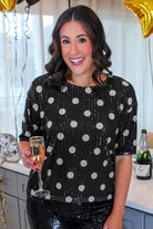 Polka Dot Pop Sequin Top- Black/Silver-Presales-Dear Me Southern Boutique, located in DeRidder, Louisiana