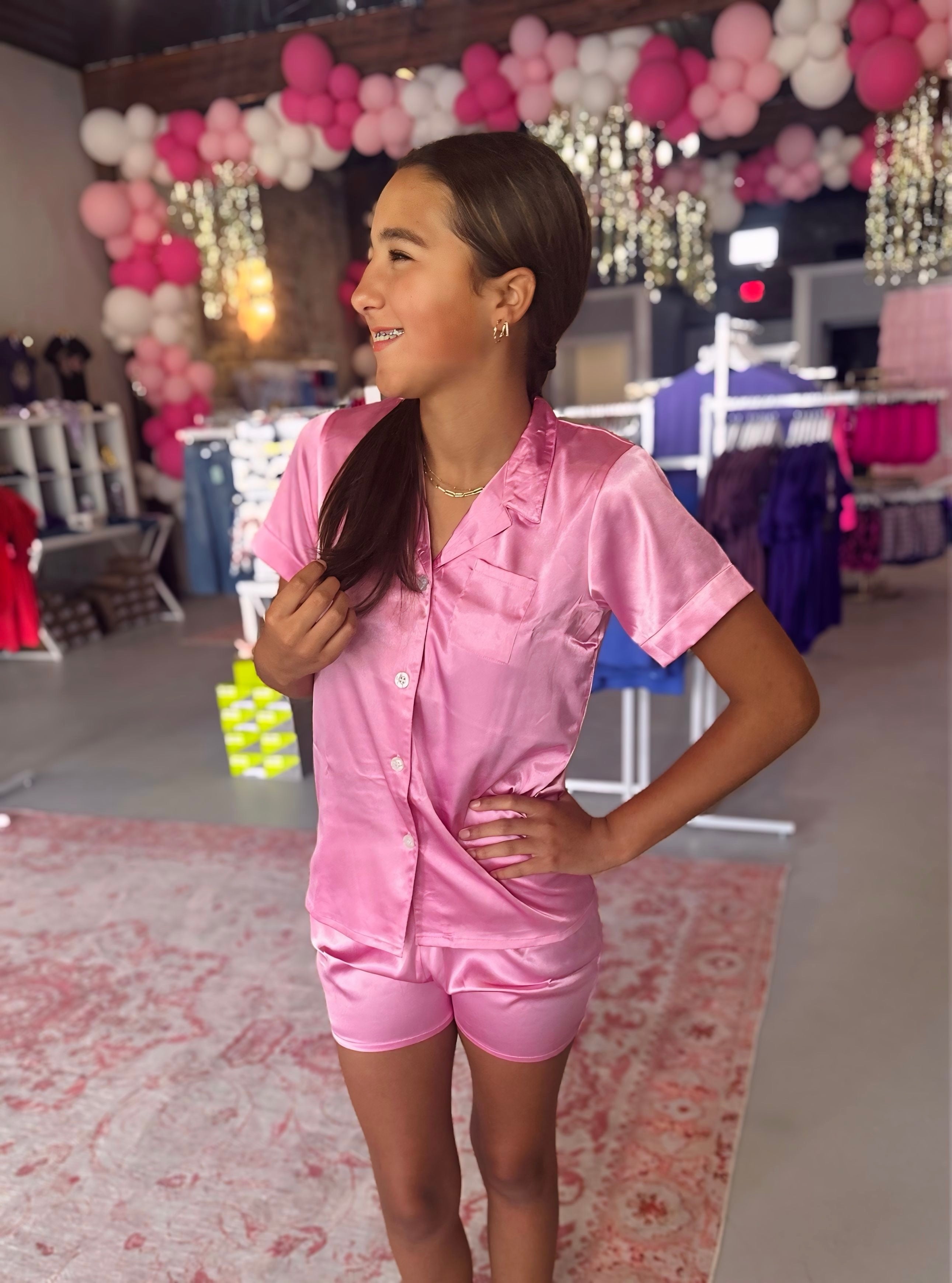 Poppin' Pink Satin Sleep Set-JAG Sleep-Dear Me Southern Boutique, located in DeRidder, Louisiana