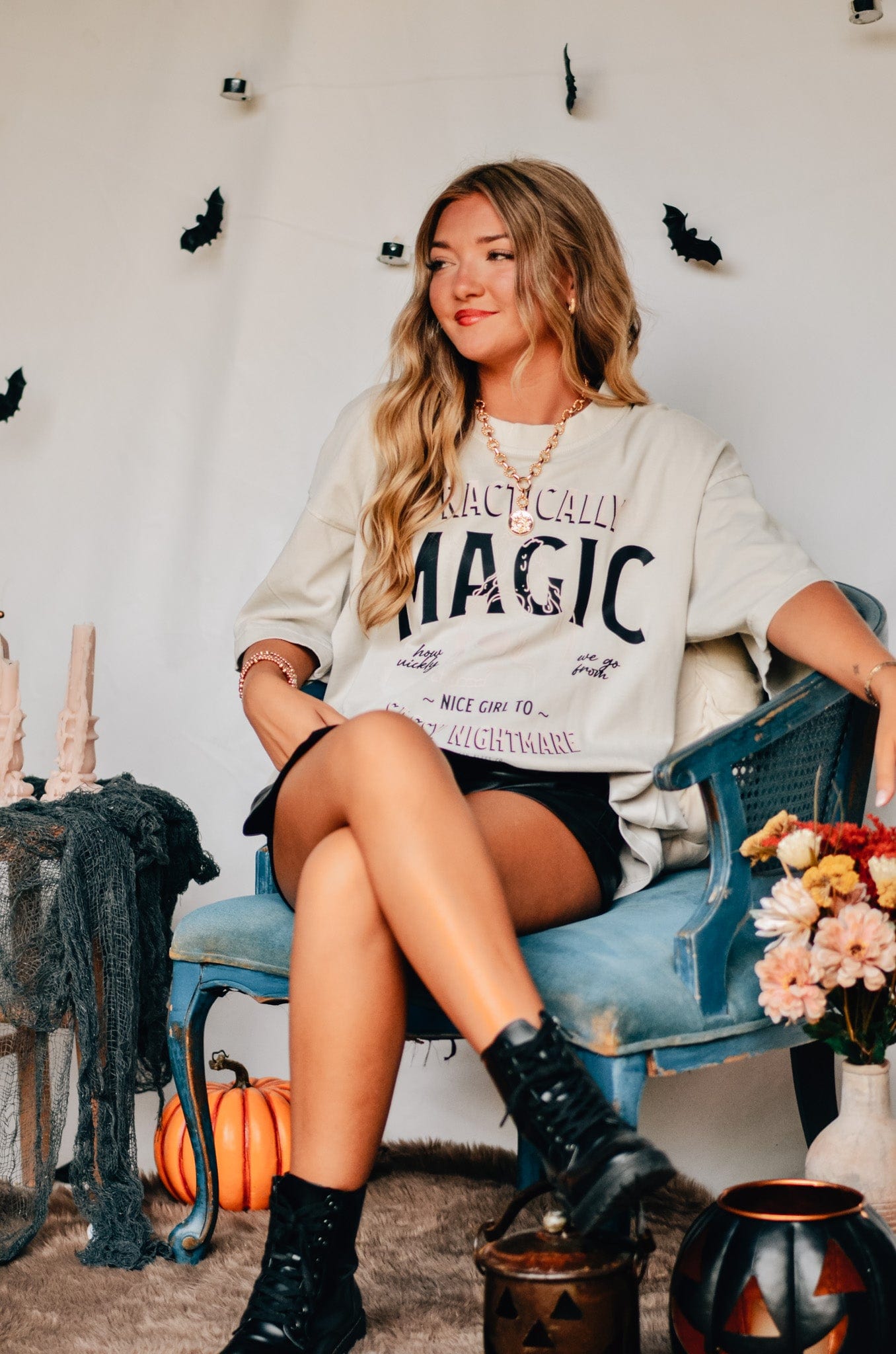 Practically Magic Mock Neck Tee-Dear Me Southern Boutique, located in DeRidder, Louisiana