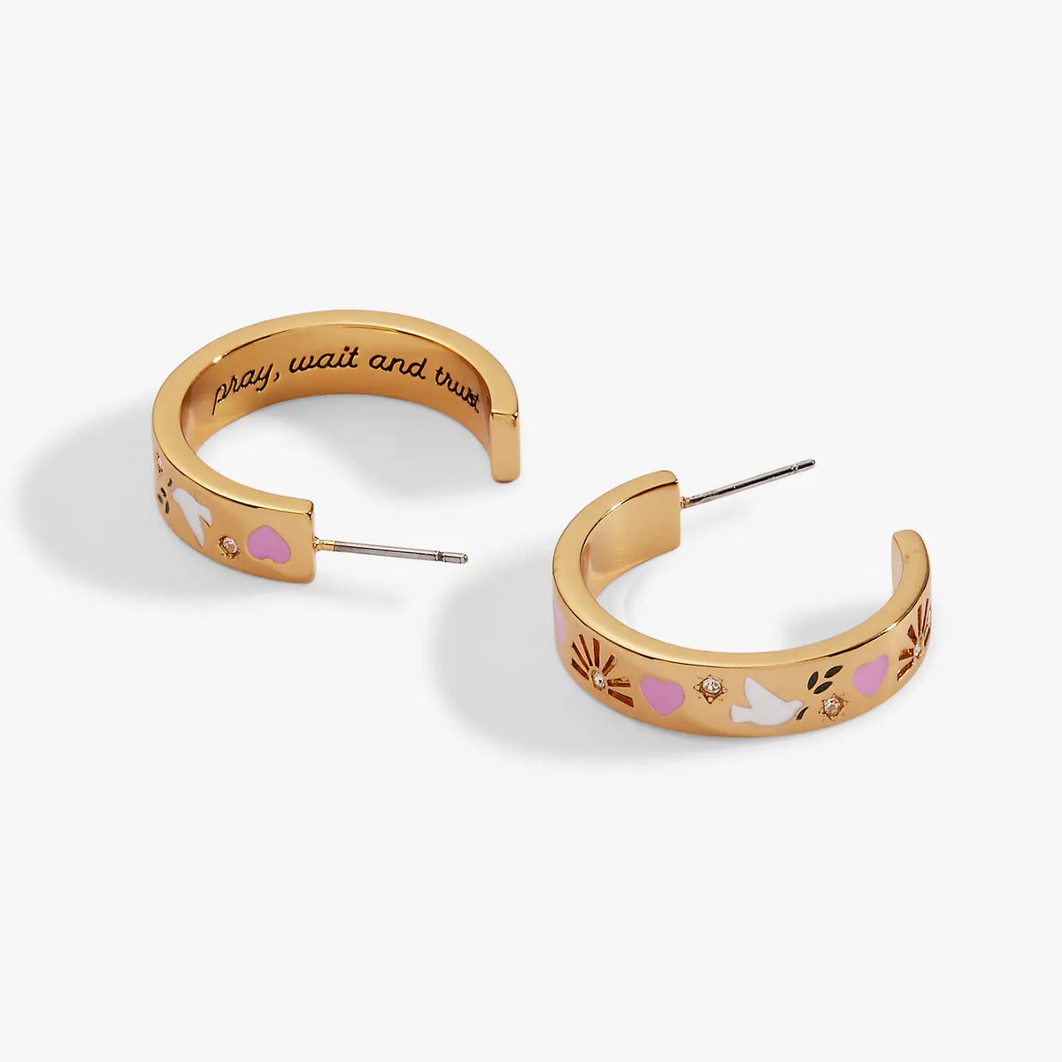 Pray, Wait, And Trust Hoop Earrings-Jewelry - Earrings-Dear Me Southern Boutique, located in DeRidder, Louisiana