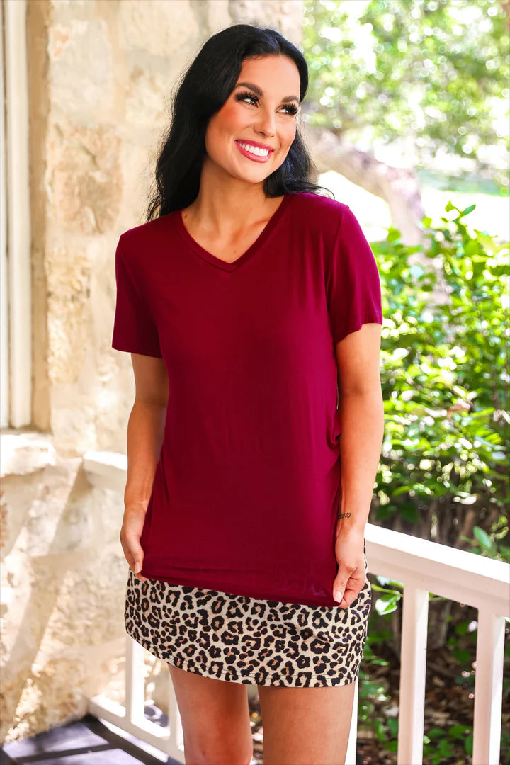 Preorder - Burgundy Basic Tee-Blouses-Dear Me Southern Boutique, located in DeRidder, Louisiana