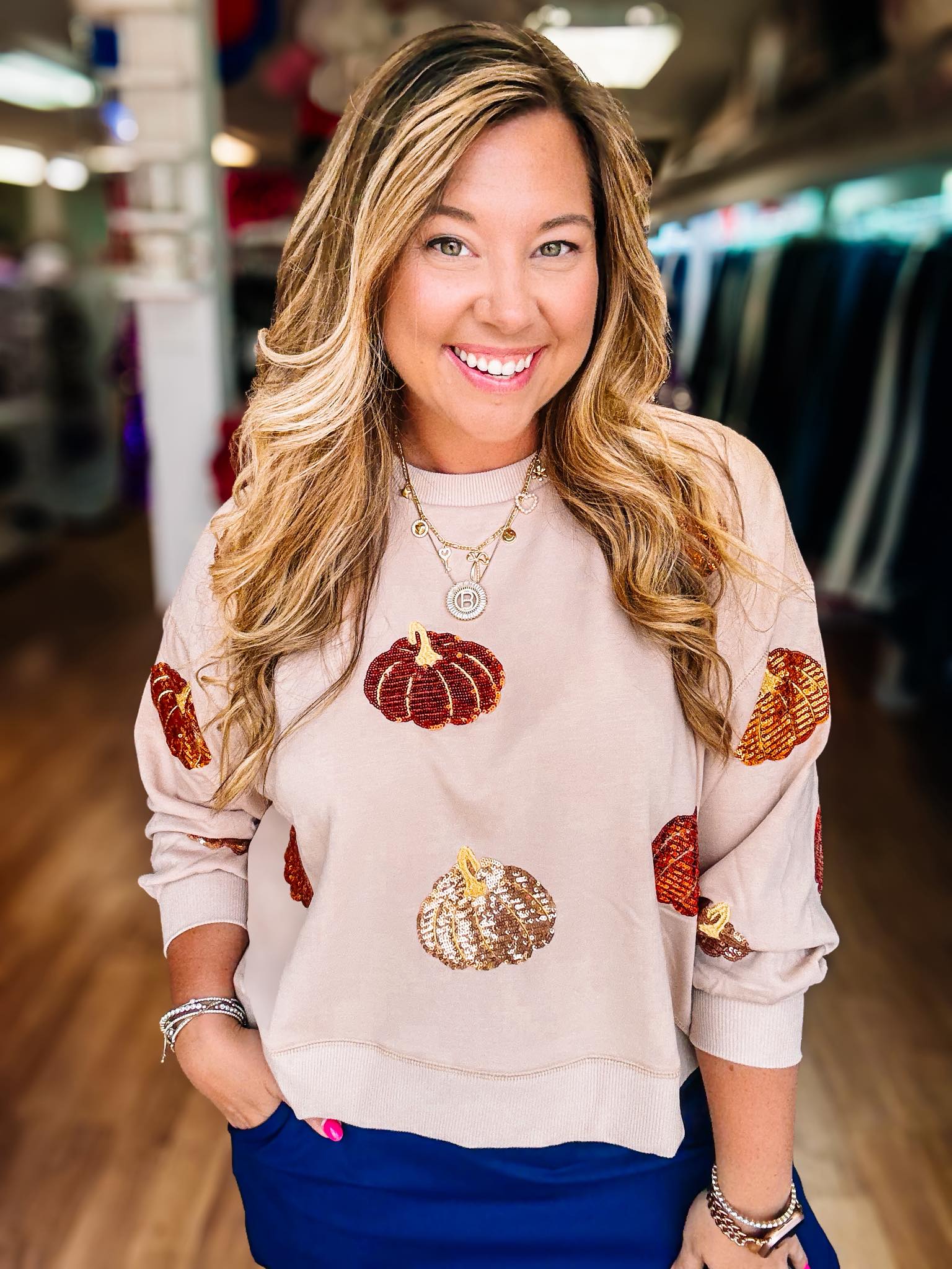 Pretty In Pumpkins Womens Pullvoer - Tan-Pullover-Dear Me Southern Boutique, located in DeRidder, Louisiana