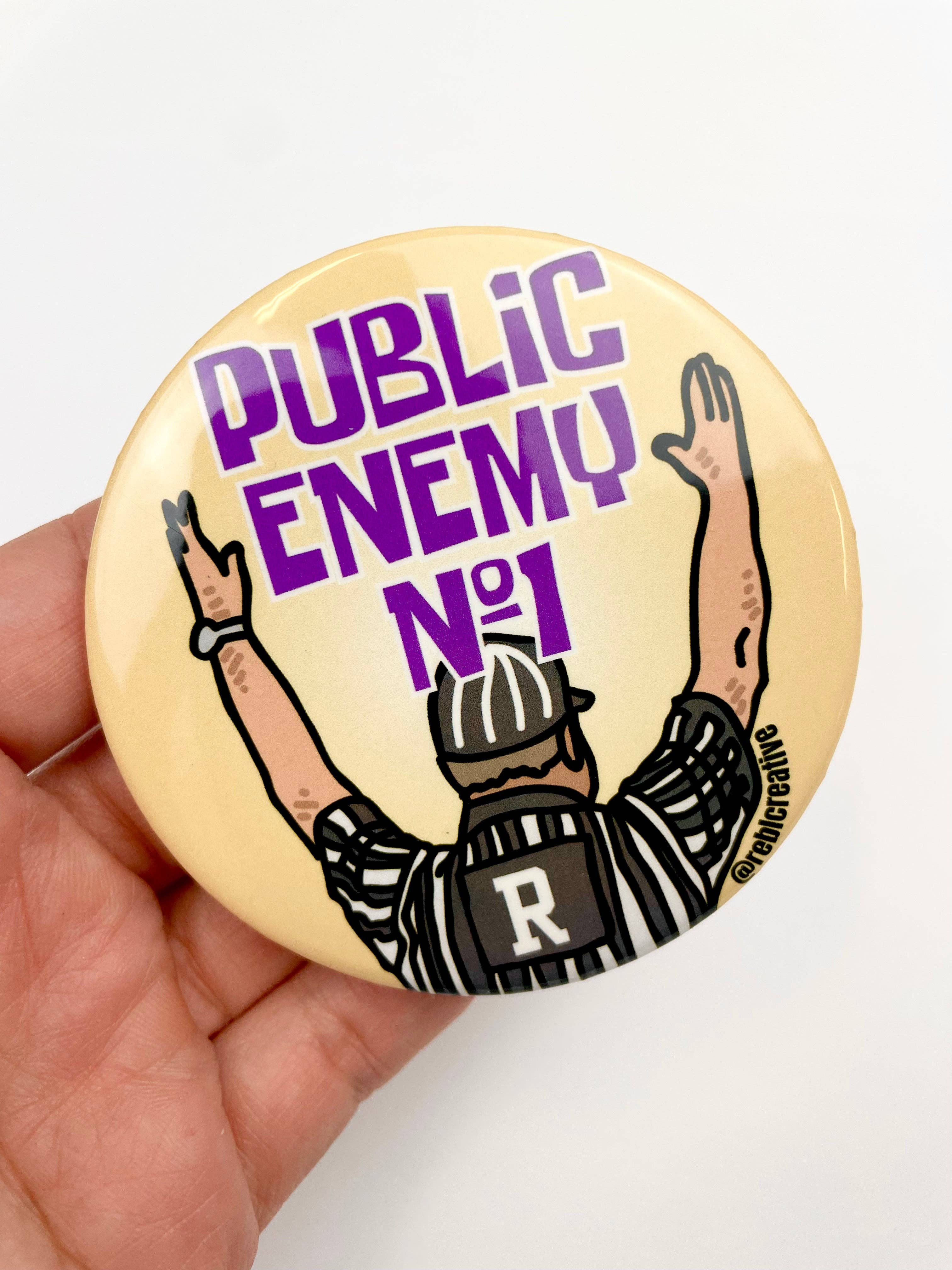 Public Enemy No. 1 - Purple & Yellow - Game Day Button-Dear Me Southern Boutique, located in DeRidder, Louisiana