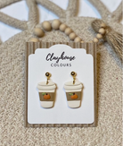 Pumpkin Coffee Lovers Clay Earrings - Gold Stud-Earrings-Dear Me Southern Boutique, located in DeRidder, Louisiana