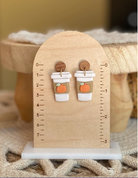 Pumpkin Coffee Lovers Clay Earrings - Wood Stud-Earrings-Dear Me Southern Boutique, located in DeRidder, Louisiana