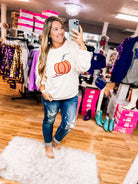 Pumpkin Cutie Embroidered Sweater-Sweaters-Dear Me Southern Boutique, located in DeRidder, Louisiana