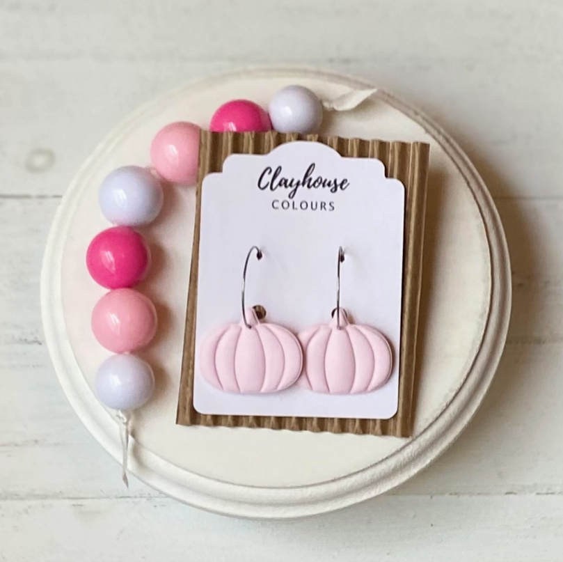 Pumpkin Hoops- Light Pink-Earrings-Dear Me Southern Boutique, located in DeRidder, Louisiana