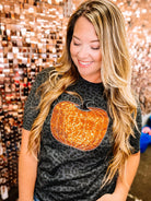 Pumpkin Sequin Leopard Tee-Graphic Tops-Dear Me Southern Boutique, located in DeRidder, Louisiana