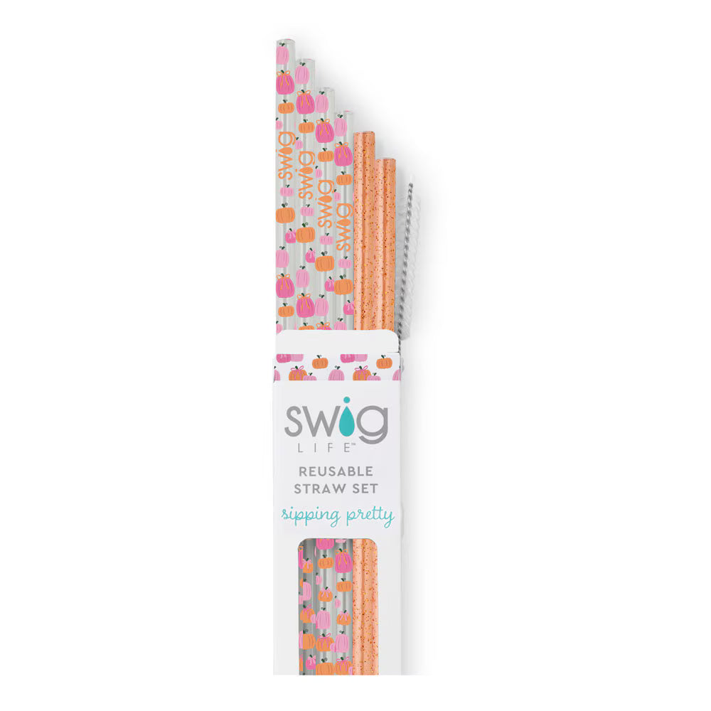 Pumpkins and Bows Swig Reusable Straw Set-Drinkwear-Dear Me Southern Boutique, located in DeRidder, Louisiana