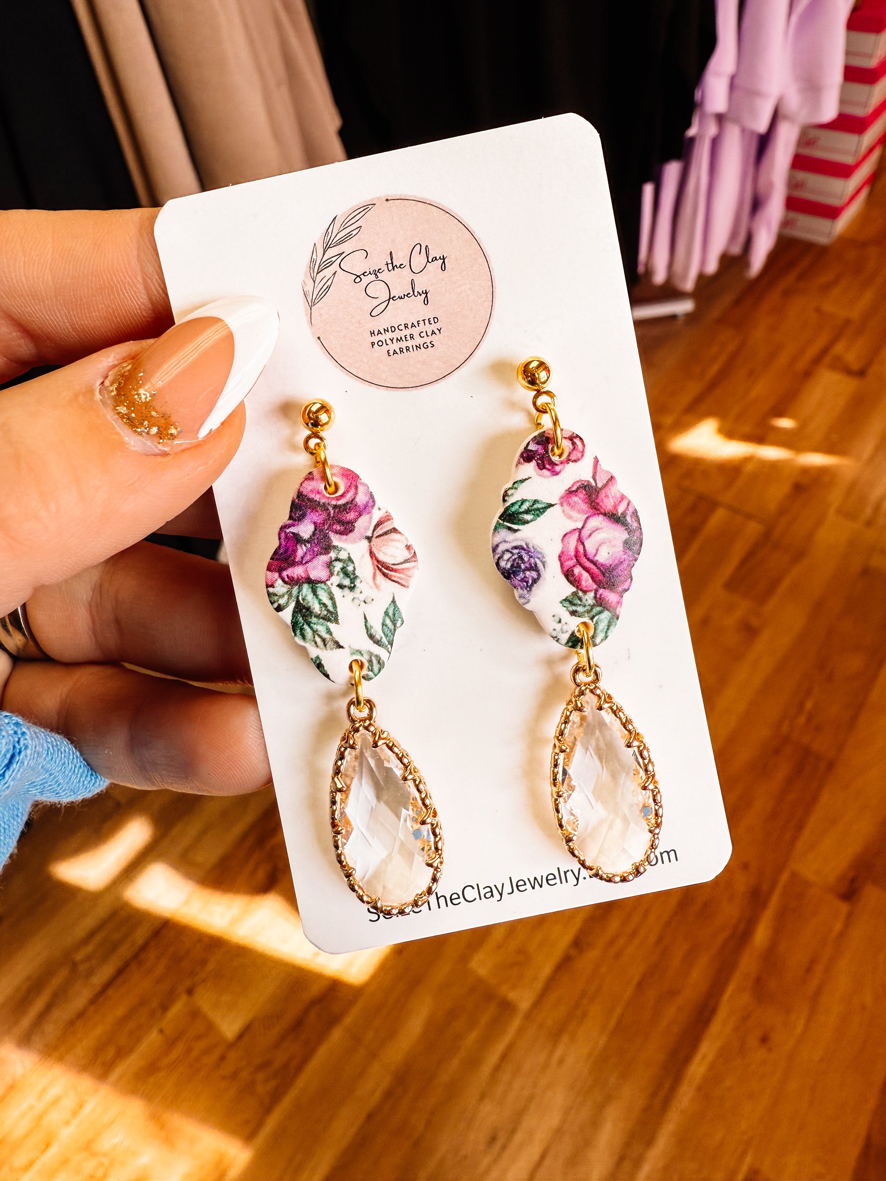 Purple Floral Clay Earrings-Earrings-Dear Me Southern Boutique, located in DeRidder, Louisiana