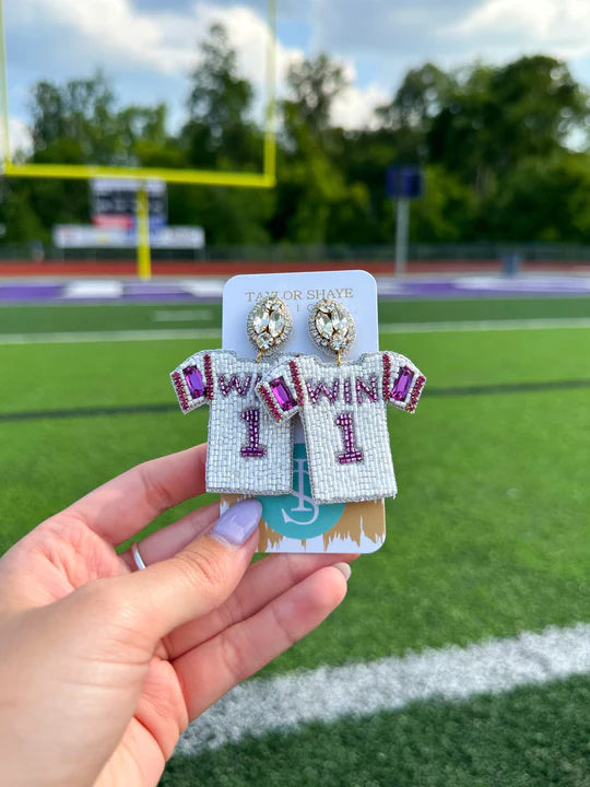 Purple Jersey Dangles-Earrings-Dear Me Southern Boutique, located in DeRidder, Louisiana