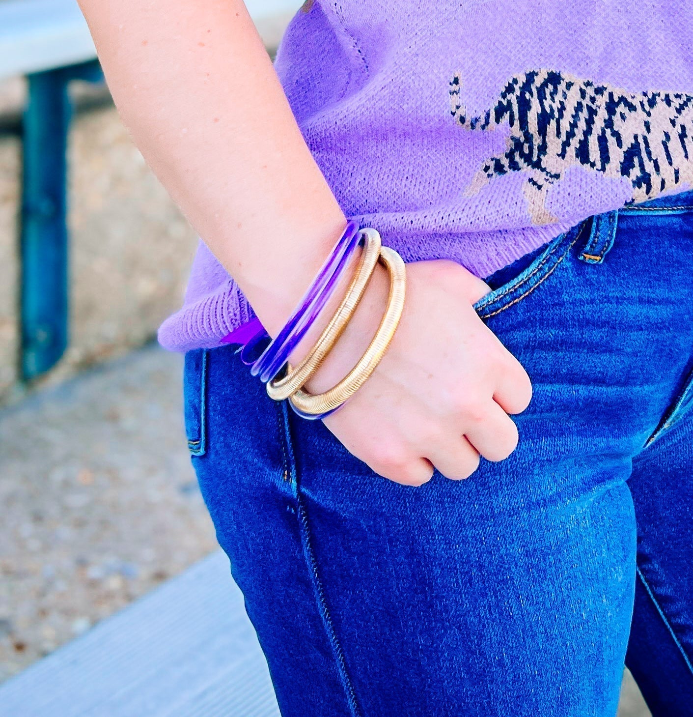 Purple and Gold Bangle Bracelet Set-Bracelets-Dear Me Southern Boutique, located in DeRidder, Louisiana