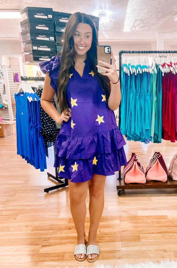 Purple and Gold Game Day Dress-Dear Me Southern Boutique, located in DeRidder, Louisiana