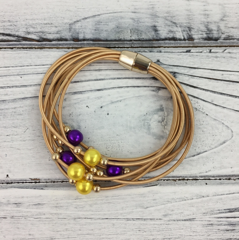 Purple and Gold Pearl Guitar String Bracelet Set-Bracelets-Dear Me Southern Boutique, located in DeRidder, Louisiana