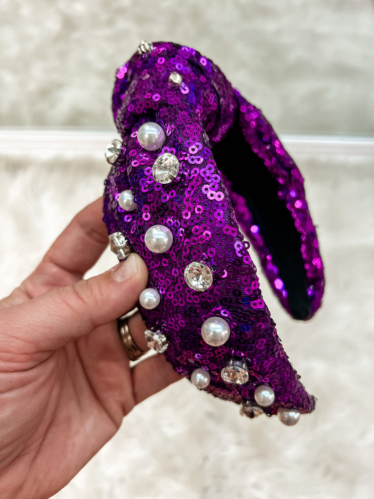 Purple n' Pearl Knotted Headband-Dear Me Southern Boutique, located in DeRidder, Louisiana
