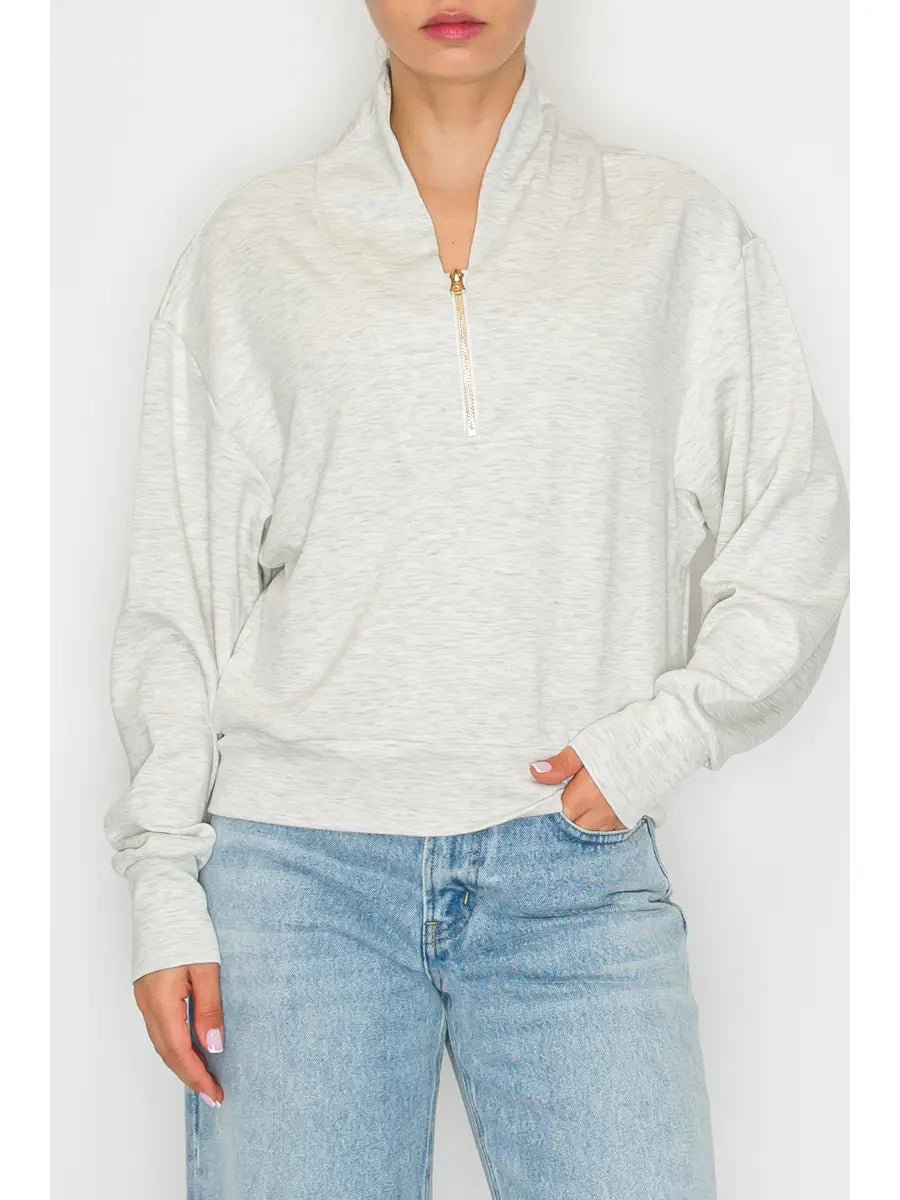 Quarter zip heather grey pullover- heather grey-Presales-Dear Me Southern Boutique, located in DeRidder, Louisiana