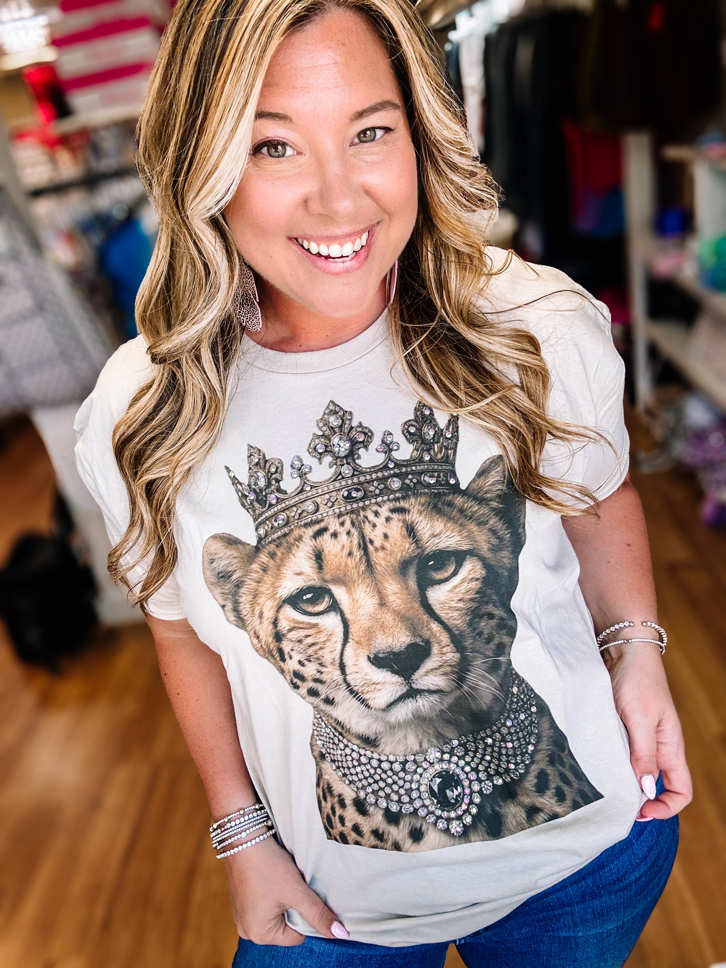 Queen of the Jungle Bougie Rhinestone Tee-Presales-Dear Me Southern Boutique, located in DeRidder, Louisiana